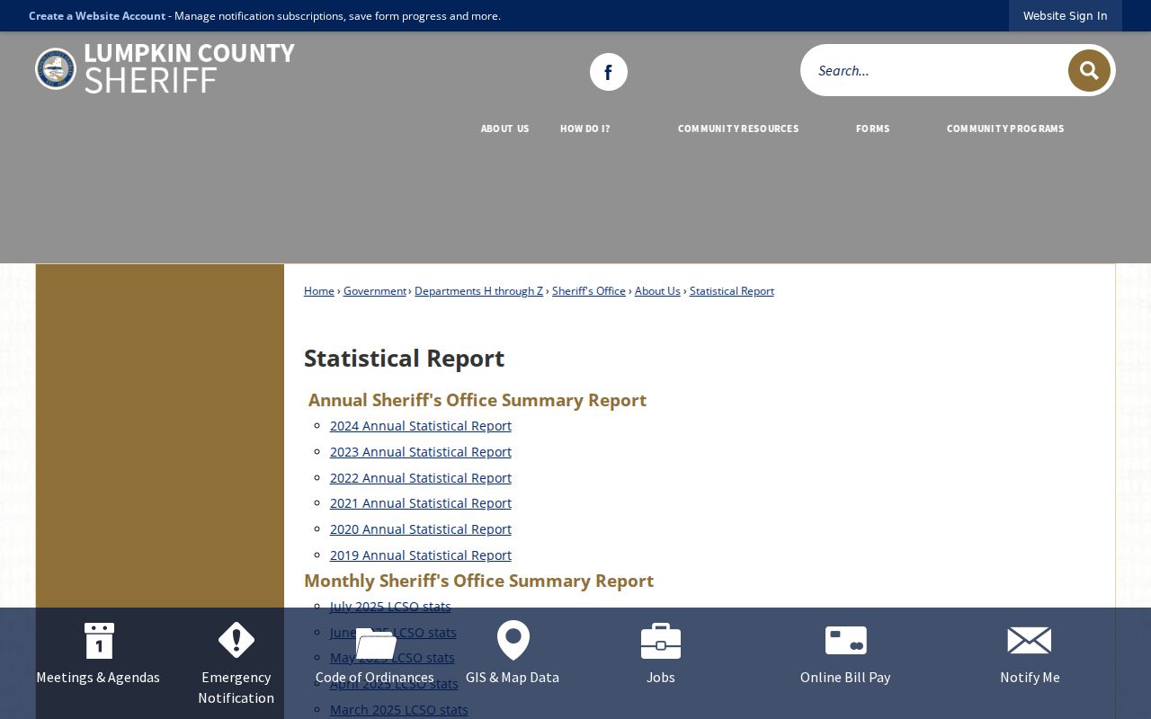 Lumpkin County warrant records statistical report links