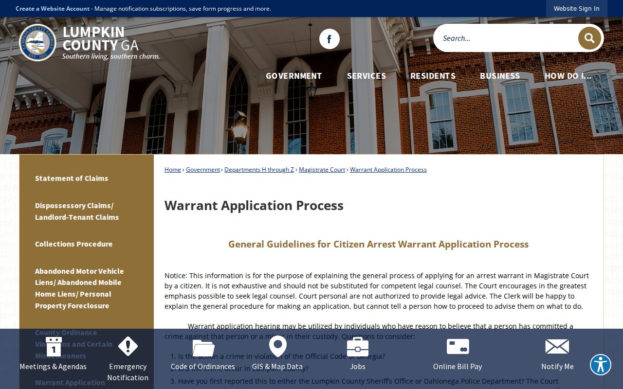 Lumpkin County arrest warrant application process